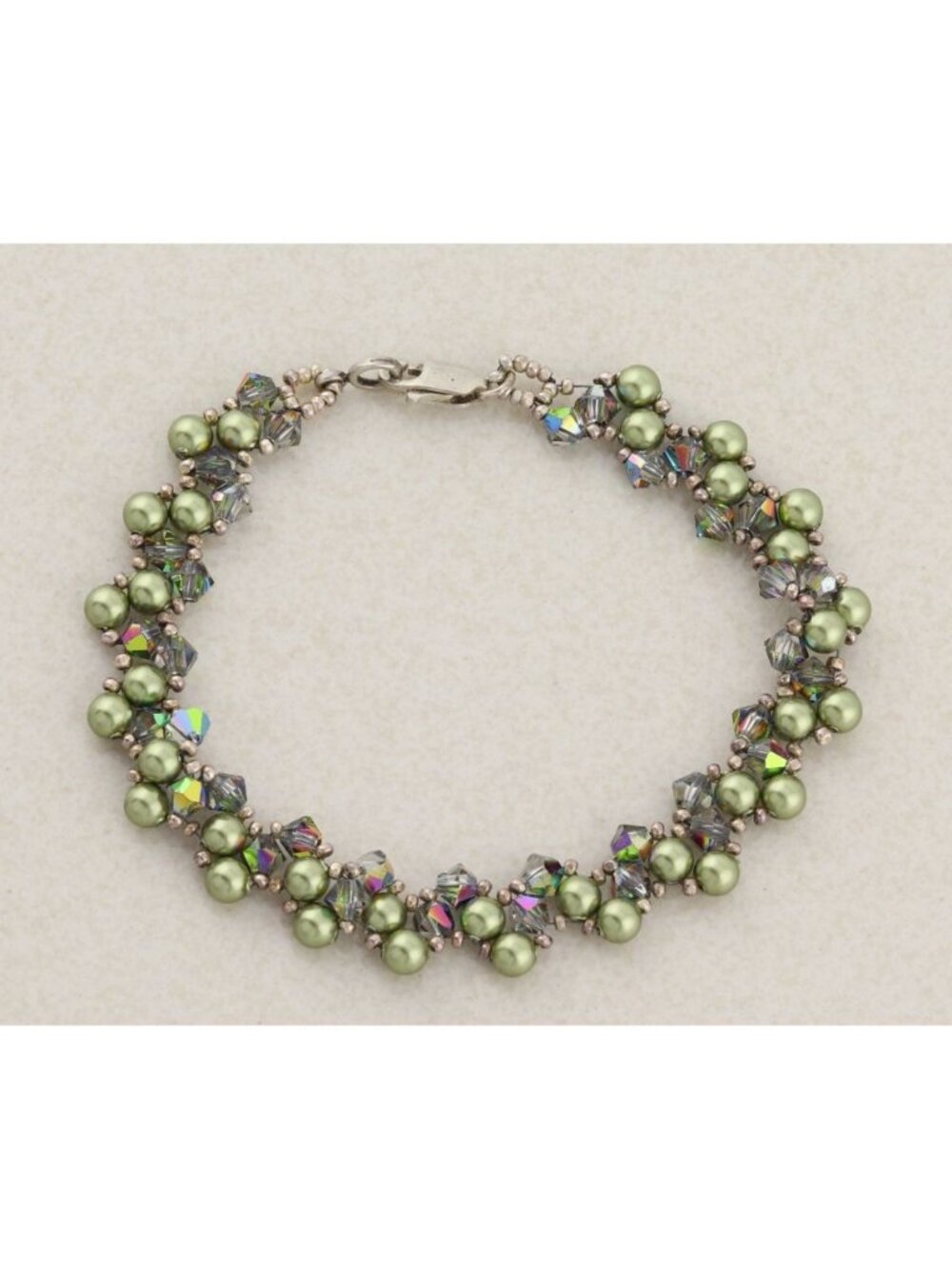 Sterling Silver Bead & Imitation Green Pearl Bracelet 7" inch Woman Teen Child - Picture 4 of 7